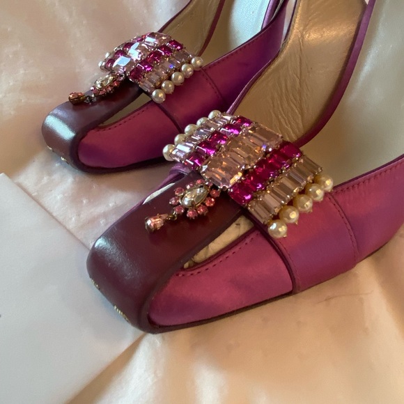COPY - Christian Dior Sling back Jeweled Satin & leather Vintage Pink - Purple …